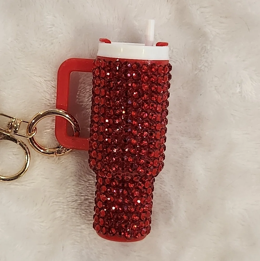 Red Rhinestone Tumbler Keychain Bag Charm